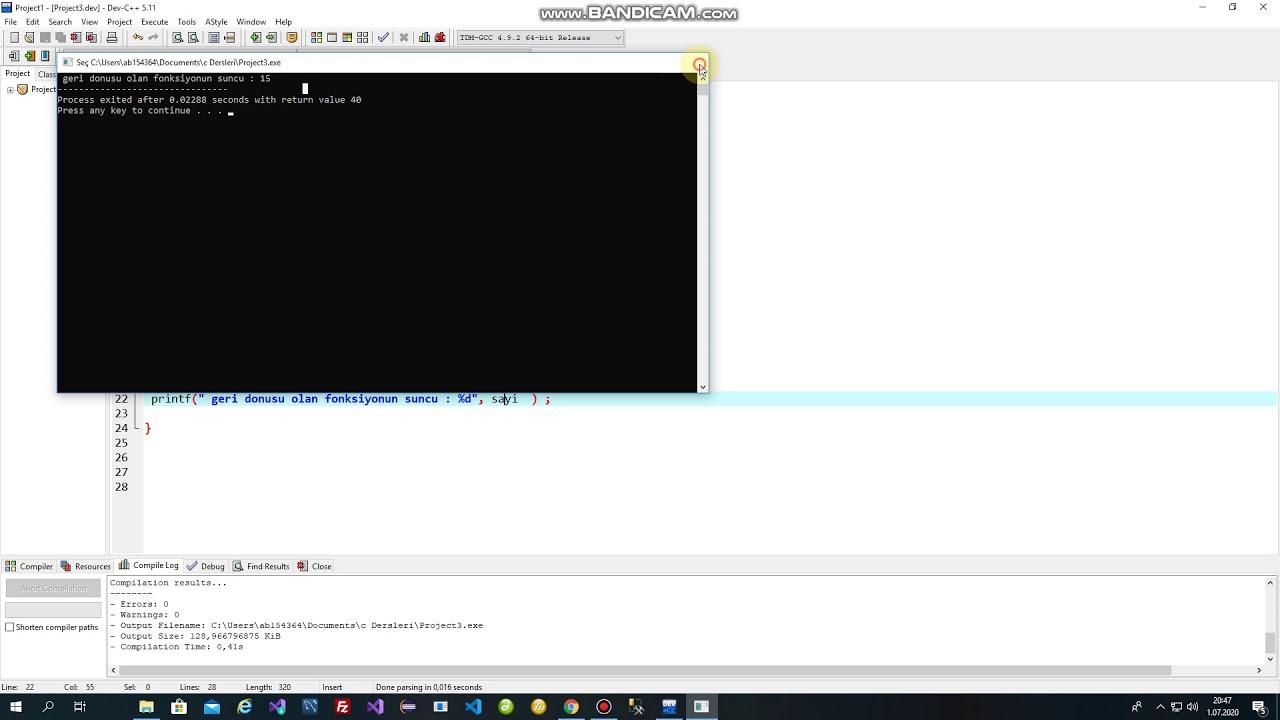 C Programlama 10 fonksiyonlar - YouTube