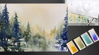 WATERCOLOR landscape - real time speed - relaxing painting process - 402