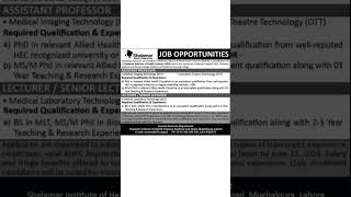 Shalamar Institute of Health Sciences Jobs 2026 | Lecturer MLT Jobs | Assistant Professor MIT & OTT