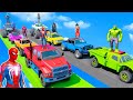 Spiderman Off Road Cars Race with Superheroes on Sky Rampa Goku Hulk Captain America - GTA 5
