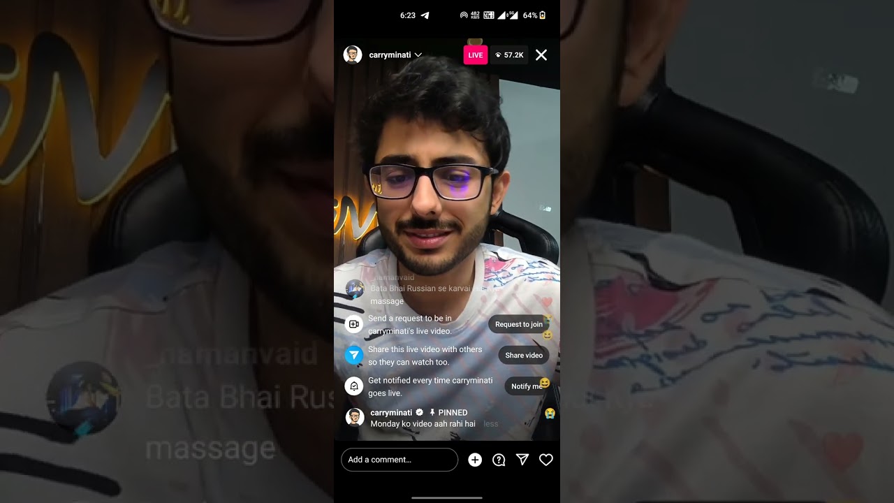 @CarryMinati carry minati live on Instagram || carry minati new video update || carry live