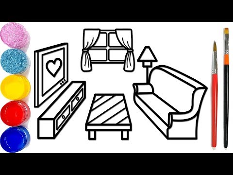 Vẽ phòng khách đơn giản và tô màu cho bé | Dạy bé tô màu | ruang keluarga Halaman Mewarnai