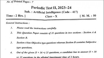 Class-10 Artificial Intelligence (AI) / PT-2 Half Yearly Exam Question Paper /CBSE  KV Periodic Test