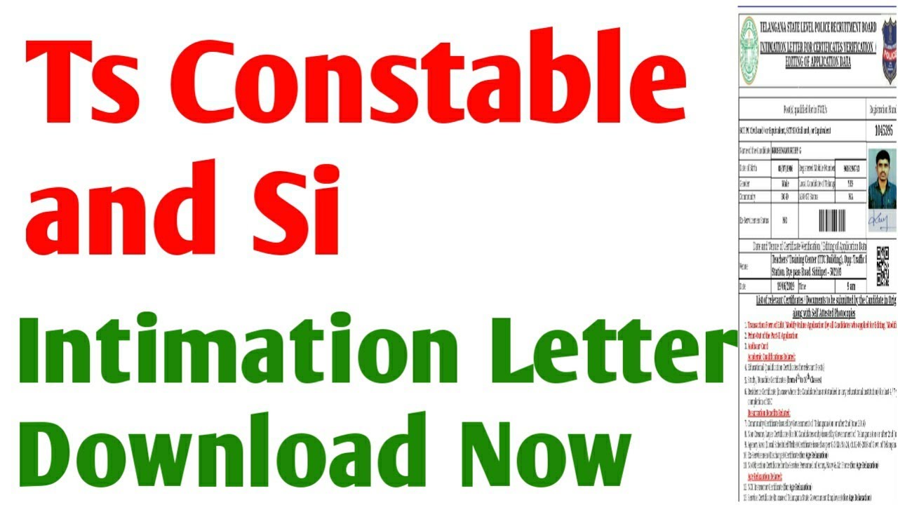 Ts Constable And Si Intimation Letters Download Now|tslprb police