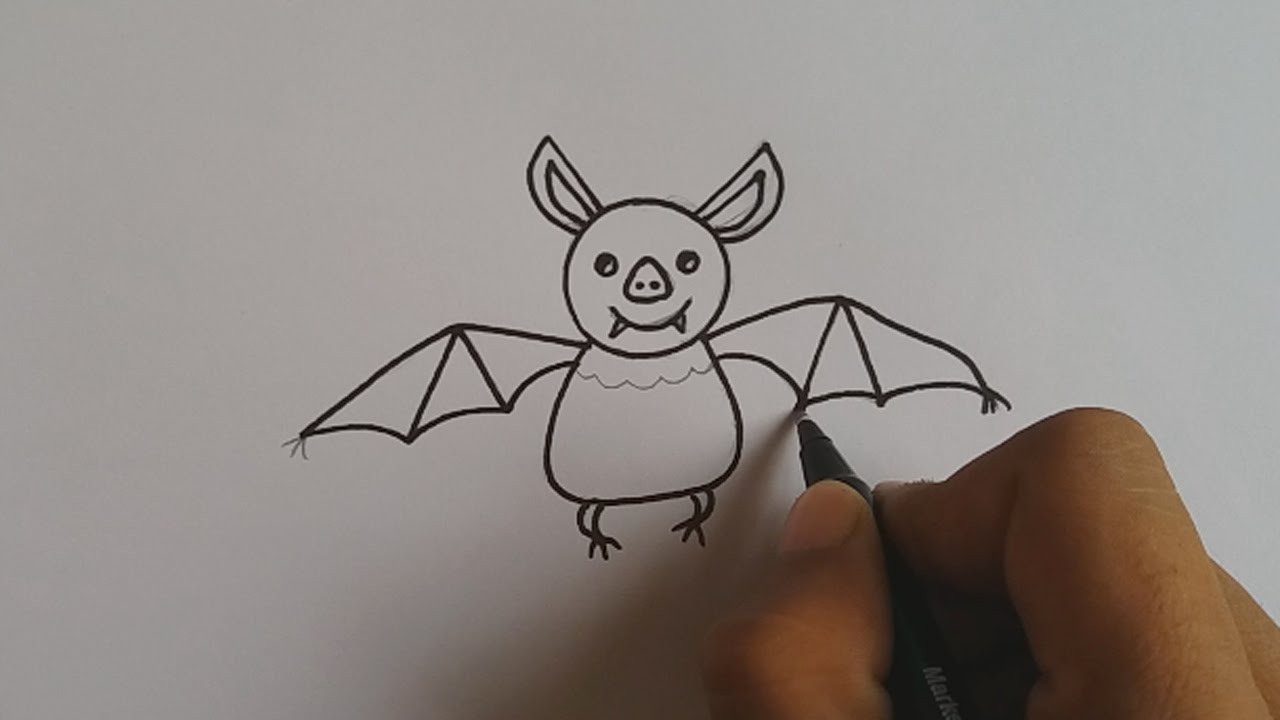 How to draw a cartoon bat for kids easy and simple YouTube