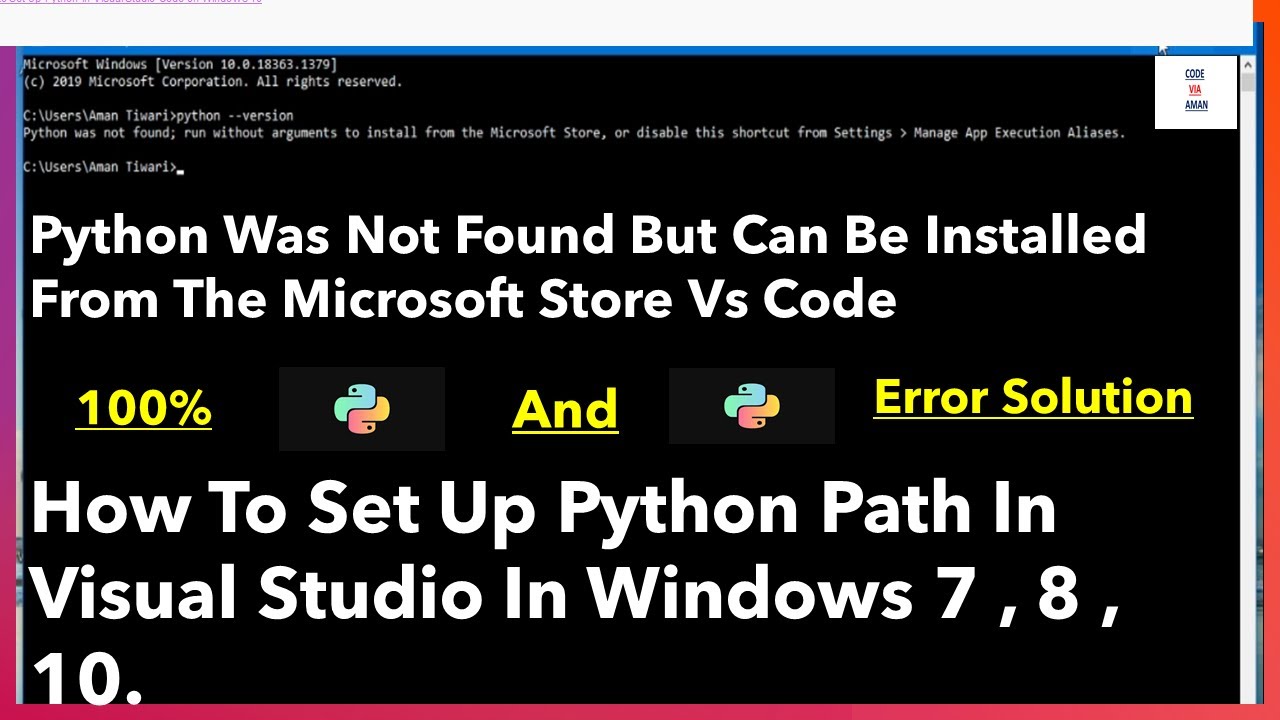 python was not found but can be installed || how to set up python path in vs code, python path error - YouTube Python Was Not Found But Can Be Installed || How To Set Up Python Path In Vs Code, Python Path Error - Youtube