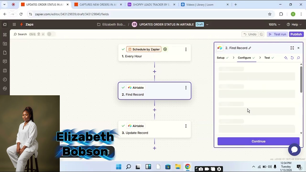 Shopify to Airtable automation workflow diagram showing order tracking
