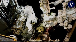 Astronauts stranded in space for 7 months leave the ship for the first time
