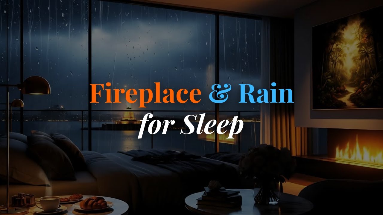New York City Night Ambience 🗽 Rain & Fireplace Sounds for Deep Relaxation