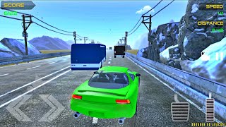 Modern Highway Car Traffic - Green Sport Car Snowfall Driving - Best Android Gameplay screenshot 3