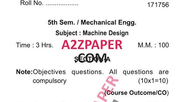 HSBTE Diploma 5th Sem Machine Design Question Paper Dec 2019