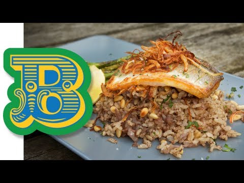 Sea Bass and spiced caramelized onion rice