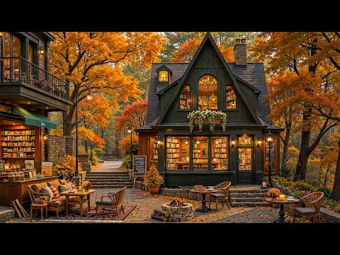 Quiet Autumn Morning Jazz 🍂 Outdoor Coffee Shop Ambience with Elegant & Soothing Fall Jazz Music