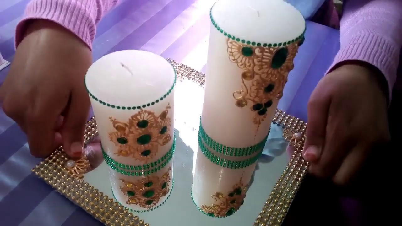 تعليم طريقة النقش على الشموع للافراح والمناسبات Diyromantic Henna Candl Youtube