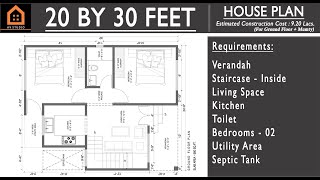 || 20 By 30 Feet me 2BHK House Plan with Septic Tank || 600 Sqft Ghar ka Naksha ||