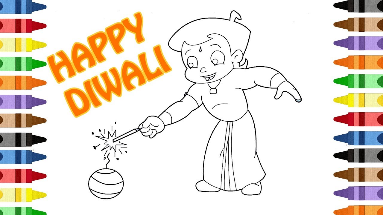 How to draw & learning colors with CHOTA BHEEM HAPPY DIWALI WISHES TO U  /coloring page/colorong book - YouTube
