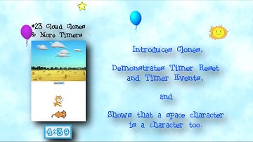 Programming 4 Kids in Scratch 2: Show #23 of 27 - Clones: Clouds and Timers: Reset & Events