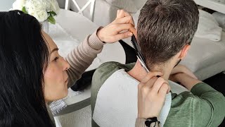 ASMR Detailed Neck Examination & Hair Trimming