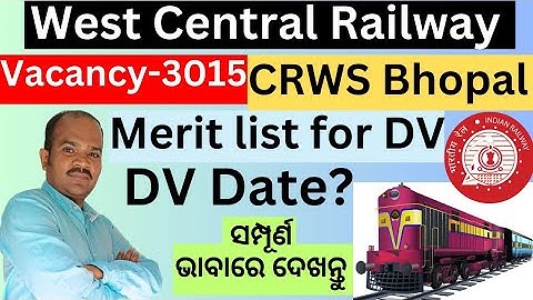 WCR merit list for DV of CRWS Bhopal||CRWS Bhopal documents verification for Apprentices 2024||
