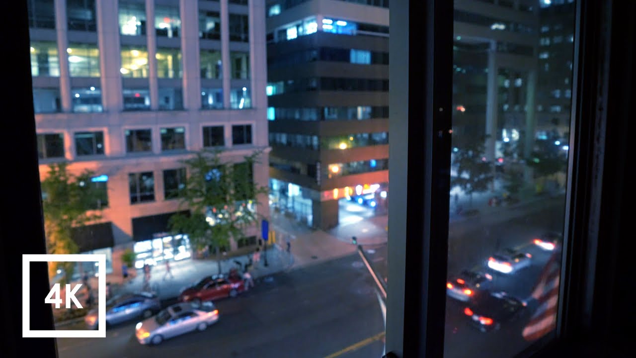 Downtown View - City Soundscape in Washington DC at Night (Traffic Sounds for Sleep) 4k ASMR