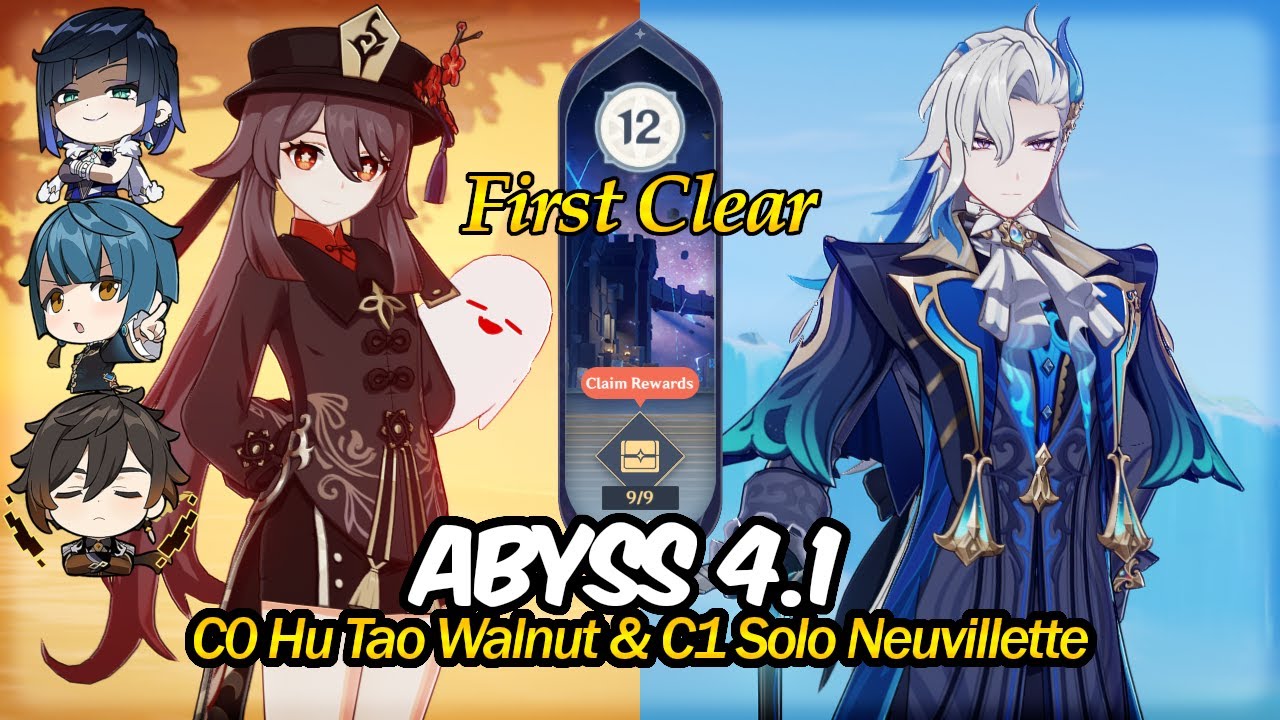 F2P] C0 Neuvillette Salad & C0 Hu Tao Vaporize I Spiral Abyss 4.1 Floor 12  9 stars Genshin Impact 