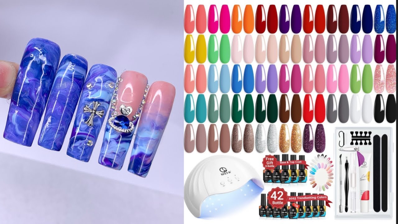 HUGE Amazon Gel Nail Kit with UV Lamp Mefa Gel Polish & Nail Tools