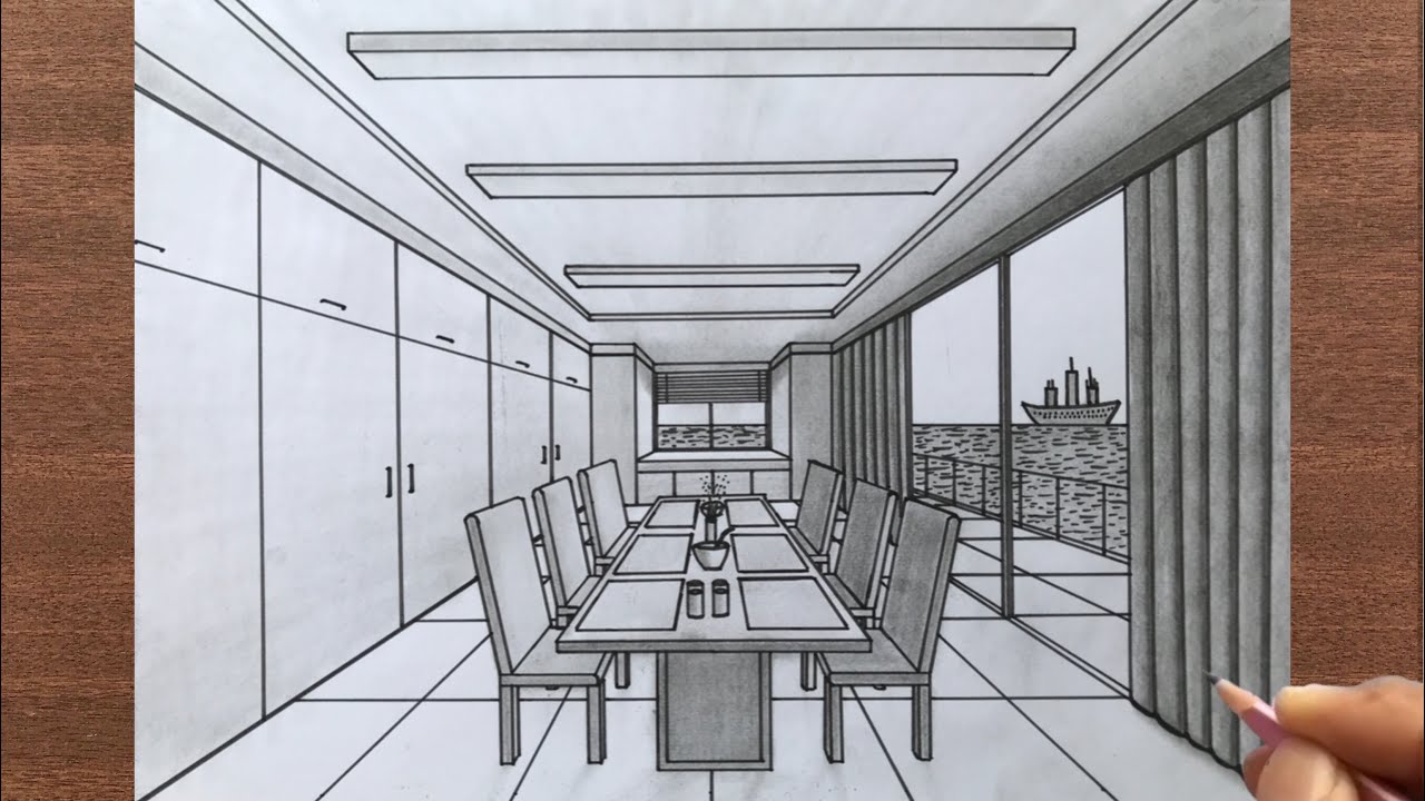 How to Draw a Dining Table in 1 Point Perspective - YouTube