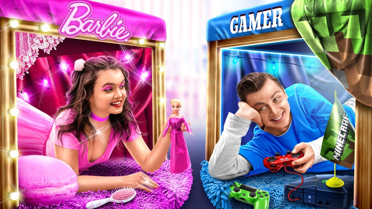Construímos Quartos Secretos Embaixo da Cama! Barbie Girl vs Gamer