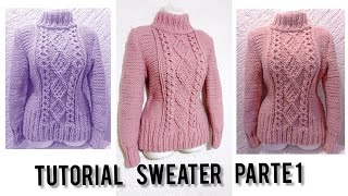 tutorial fácil suéter trenzado tejido a dos agujas /principiantes/ how to knit a easy cable sweater
