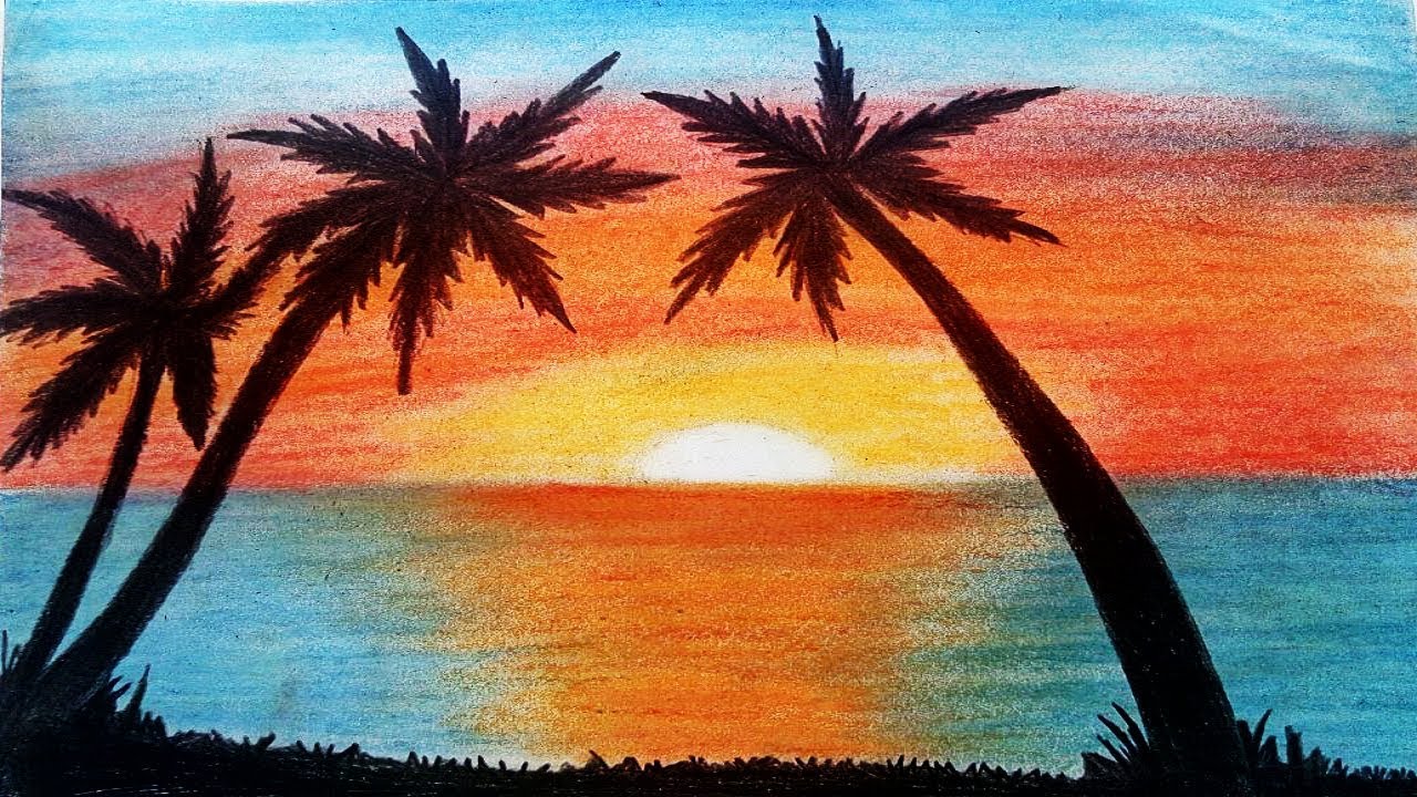 images Seascape Sunset Drawing For Kids ocean sunset oil pastel drawing.