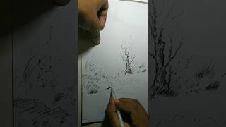 Amazing Pen Sketch Landscape Drawing ✍️🏡 | Easy Ink Art Tutorial #Shorts #pendrawing #sketchings