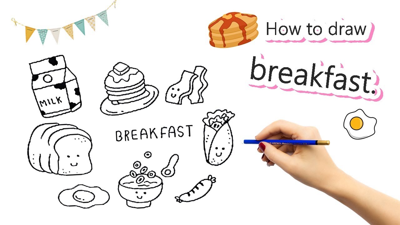 How to draw breakfast. Cute doodle drawing. วาดรูปอาหารเช้า วาดรูป ...