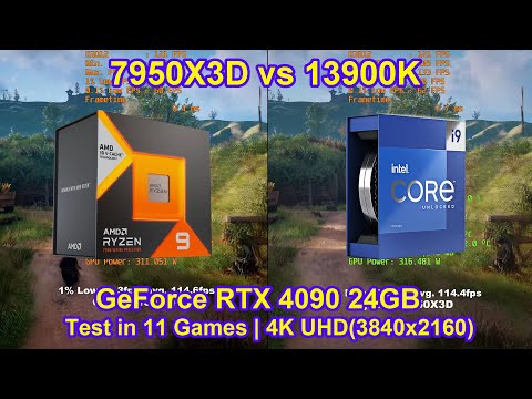 AMD Ryzen 9 7950X3D vs Intel Core i9 13900K + GeForce RTX 4090 24GB - Test in 11 Games | 4K UHD