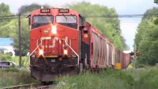 Friendly Crew on a Long Freight Train CN 594 West w/Potash & Woodchips Rolling thru Salisbury, NB