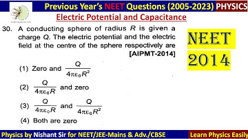 A conducting sphere of radius R is given a charge Q. The electric potential and the electr #neet2014