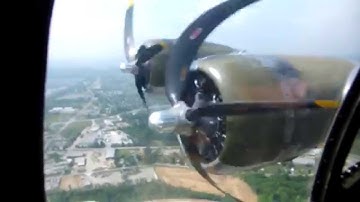 Video of the Curtiss-Wright R-1820-97 "Cyclone" engines from the B-17G nose position...