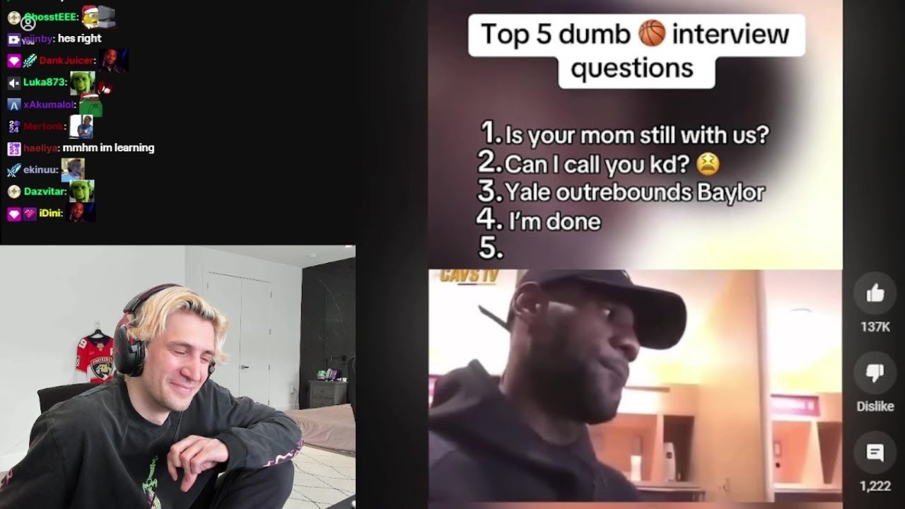 xQc Laughs At Top 5 Dumbest Basketball Interview Questions - YouTube