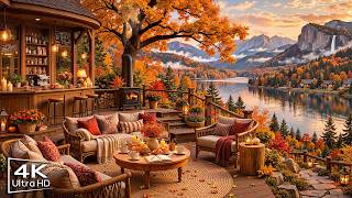 Step Into a Cozy Autumn Porch Ambience 🍂 Warm Jazz Instrumental Music & Golden Leaves for Relaxing