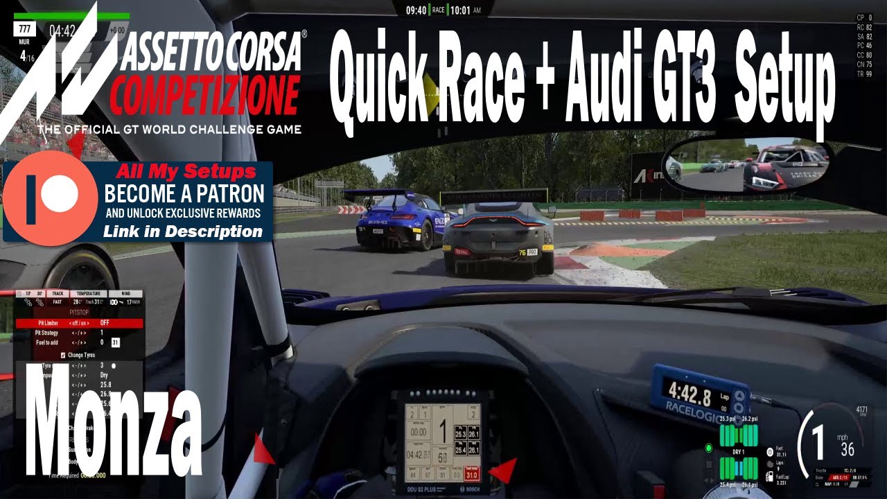 Assetto Corsa Competizione Acc Quick Race Audi R8 Lms Gt3 Evo Setup At Monza Youtube