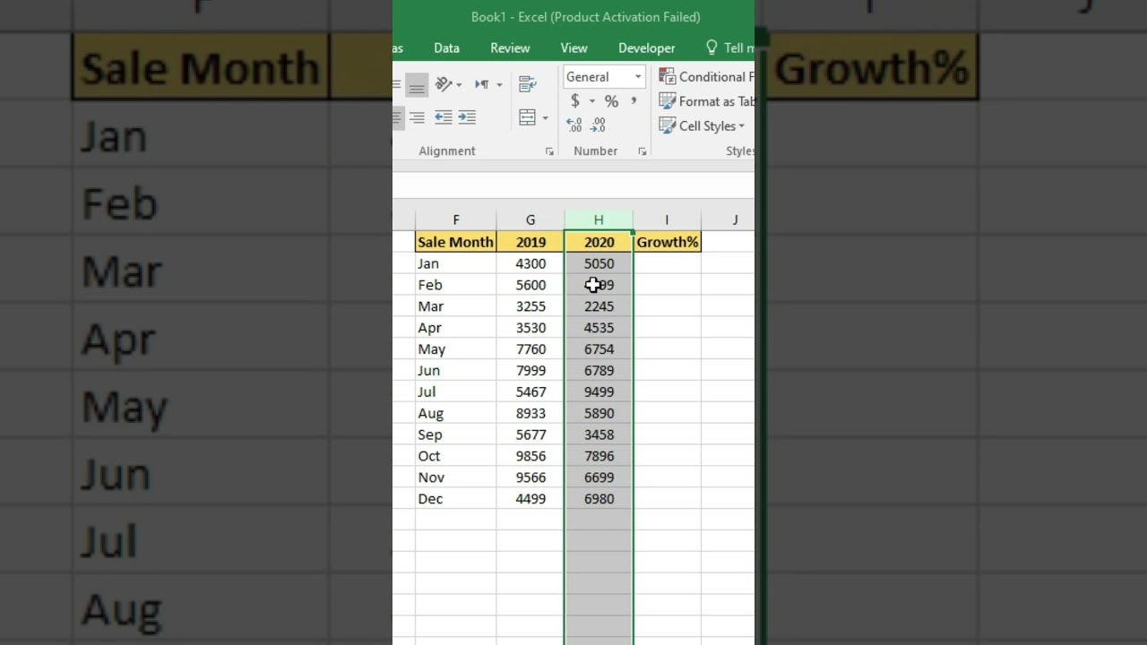 Growth Calculation in excel #shorts #excel