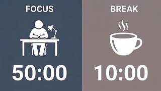 50/10 Pomodoro Timer with White Noise ☕ 4 Hours for Deep Focus &amp; ADHD Study