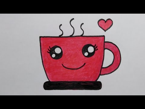 สอนวาดรูป​แก้วกาแฟน่ารักเก๋ไก๋| Drawing​ cute​ coffee cup DailyArtTheraphy​ #088 |My​ ​Sky​ Channel.