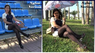 Shiny Pantyhose And Heels At The Sport Stadium Short Version