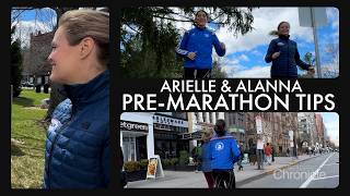 Arielle Mitropoulos helps Alanna Flood prepare for the Boston Marathon