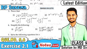 Ex 2.1 Q5 Q6 | RD Sharma Class 9 | Chapter 2 Exponents of Real Numbers | MD Sir 9