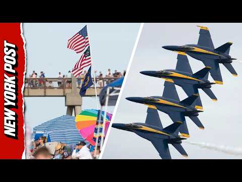 Beach Chaos: Navy Blue Angels Send Tents and Umbrellas Flying in Ultra-Low Flyover