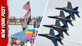 Beach Chaos: Navy Blue Angels Send Tents and Umbrellas Flying in Ultra-Low Flyover