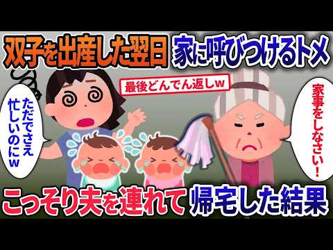 双子を出産した私に対し…トメ「休まず家事をしろ！」…こっそり夫を連れて帰宅した結果【2ch修羅場・ゆっくり解説】