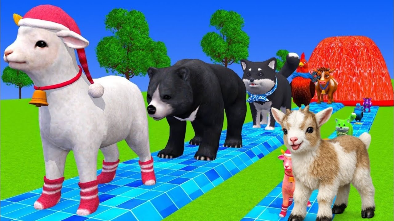 Игра «Длинная горка» со слоном, гориллой, буйволом, бегемотом, тигром. Забавная игра с 3D-животны...