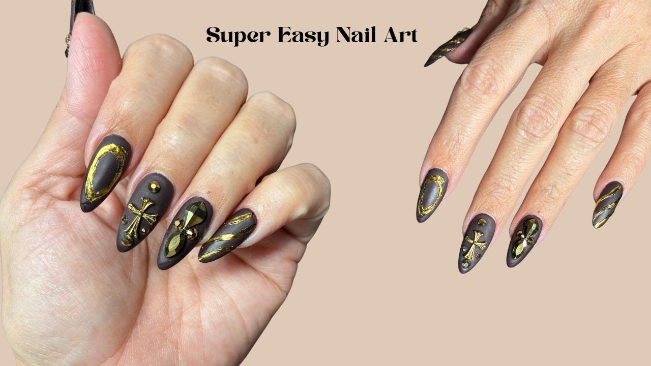 Easy Autumn gold and brown nails